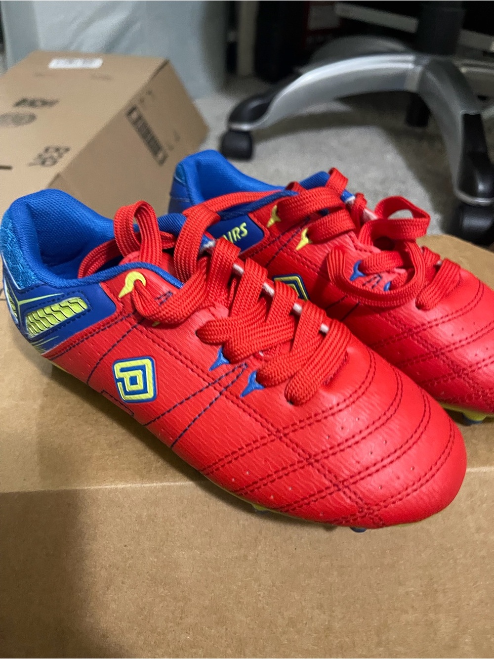Dream Pairs Red Kids Sneakers with Blue and Yellow Accents